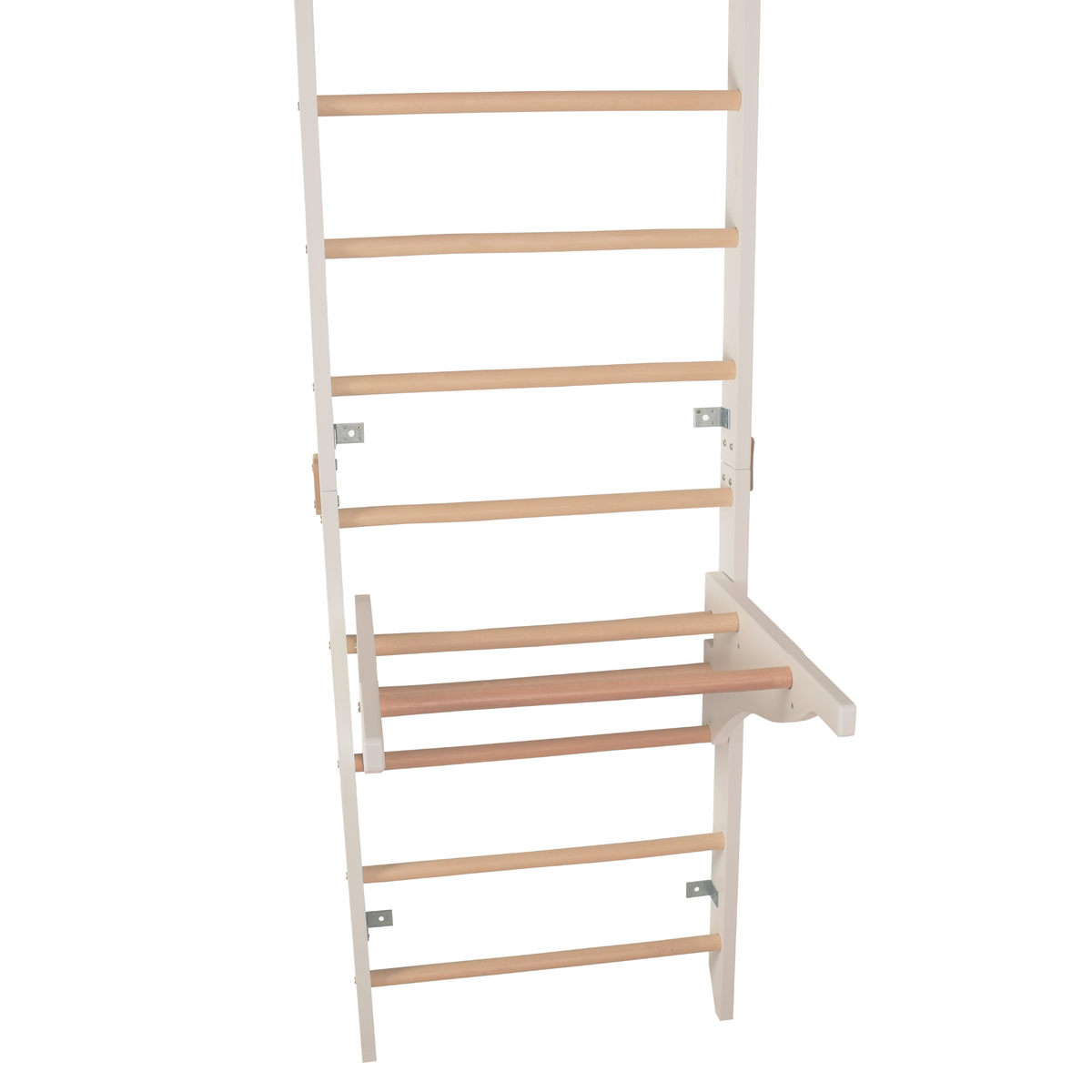 Sprossenwand mit Dip-Barren und abnehmbarer Klimmzugstange – Modell PRO PURE weiß, verstärkte Konstruktion für das Training zu Hause – Ansicht 16