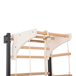 Metallische Sprossenwand STEEL KOM 2 – Graphit mit weißer Klimmzugstange, Ringen und Strickleiter | RINAGYM – Ansicht 7