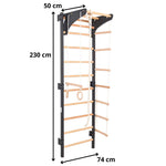 Metallische Sprossenwand STEEL KOM 2 – Graphit mit Klimmzugstange, Ringen und Strickleiter | RINAGYM – Ansicht 2