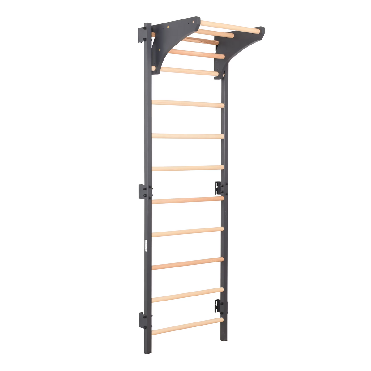 Metallische Sprossenwand STEEL KOM 2 – Graphit mit Klimmzugstange, Ringen und Strickleiter | RINAGYM – Ansicht 3