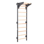 Metallische Sprossenwand STEEL KOM 2 – Graphit mit Klimmzugstange, Ringen und Strickleiter | RINAGYM – Ansicht 3