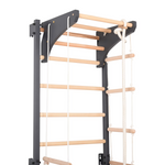 Metallische Sprossenwand STEEL KOM 2 – Graphit mit Klimmzugstange, Ringen und Strickleiter | RINAGYM – Ansicht 4