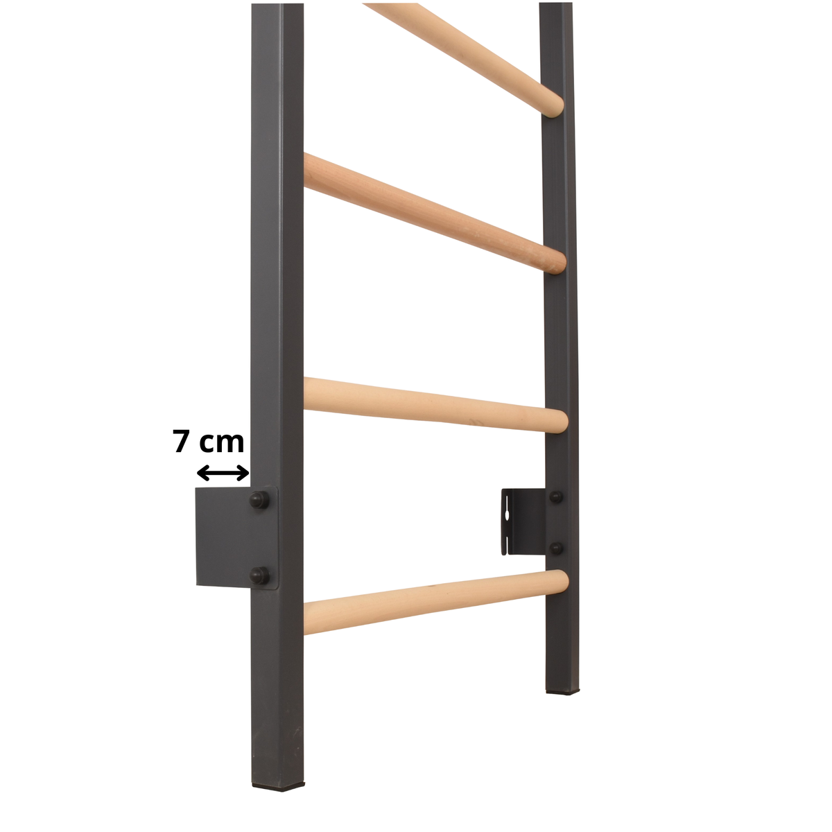 Metallische Sprossenwand STEEL KOM 2 – Graphit mit Klimmzugstange, Ringen und Strickleiter | RINAGYM – Ansicht 14