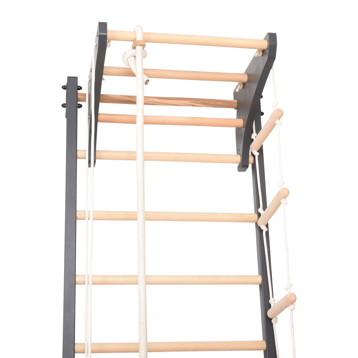 Metallische Sprossenwand STEEL KOM 2 – Graphit mit Klimmzugstange, Ringen und Strickleiter | RINAGYM – Ansicht 17
