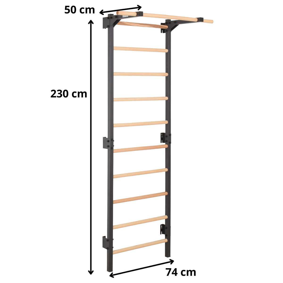 Metallische Sprossenwand STEEL PURE mit Klimmzugstange – Graphit | RINAGYM – Ansicht 2