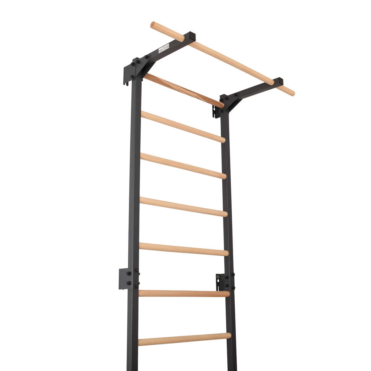 Metallische Sprossenwand STEEL PURE mit Klimmzugstange – Graphit | RINAGYM – Ansicht 3