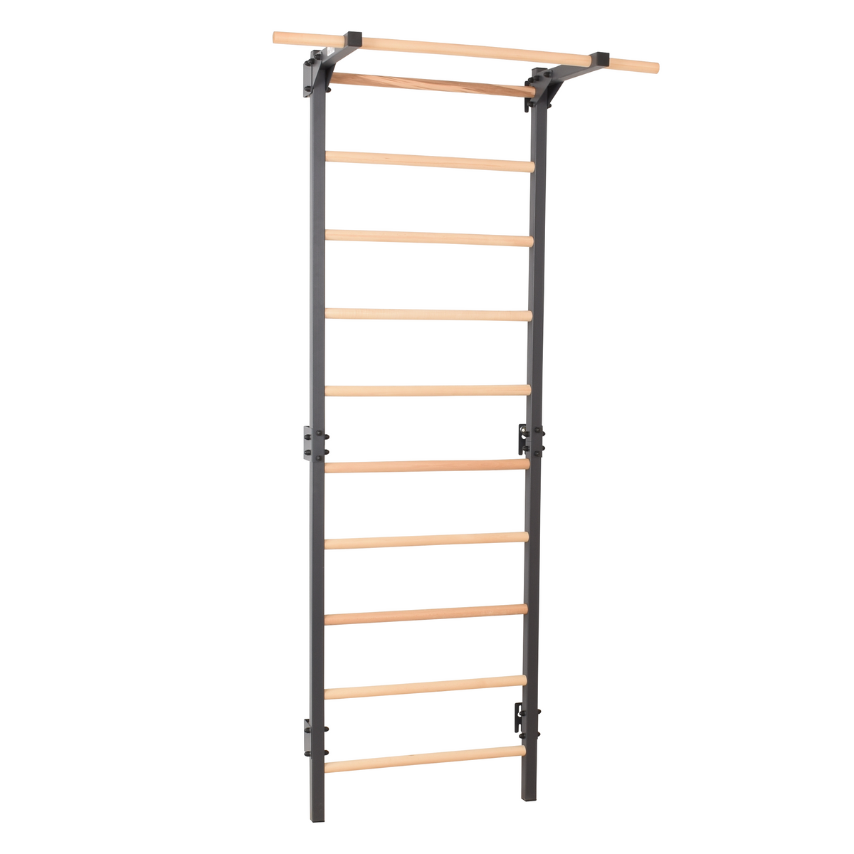 Metallische Sprossenwand STEEL PURE mit Klimmzugstange – Graphit | RINAGYM – Ansicht 4