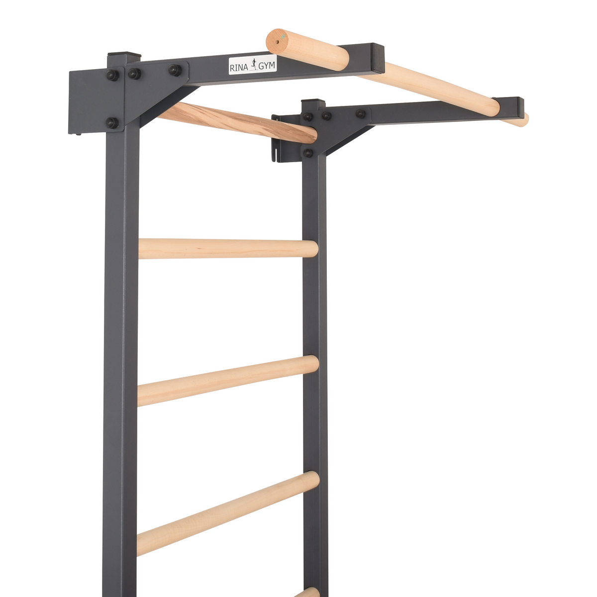 Metallische Sprossenwand STEEL PURE mit Klimmzugstange – Graphit | RINAGYM – Ansicht 7