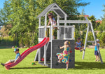 Spielturm GOO CAROL 3 | Klettergerüst OUTDOOR | in 3 Farben | bis zu 10 Kinder | Holzdach - Kletterling – einfach Kind sein