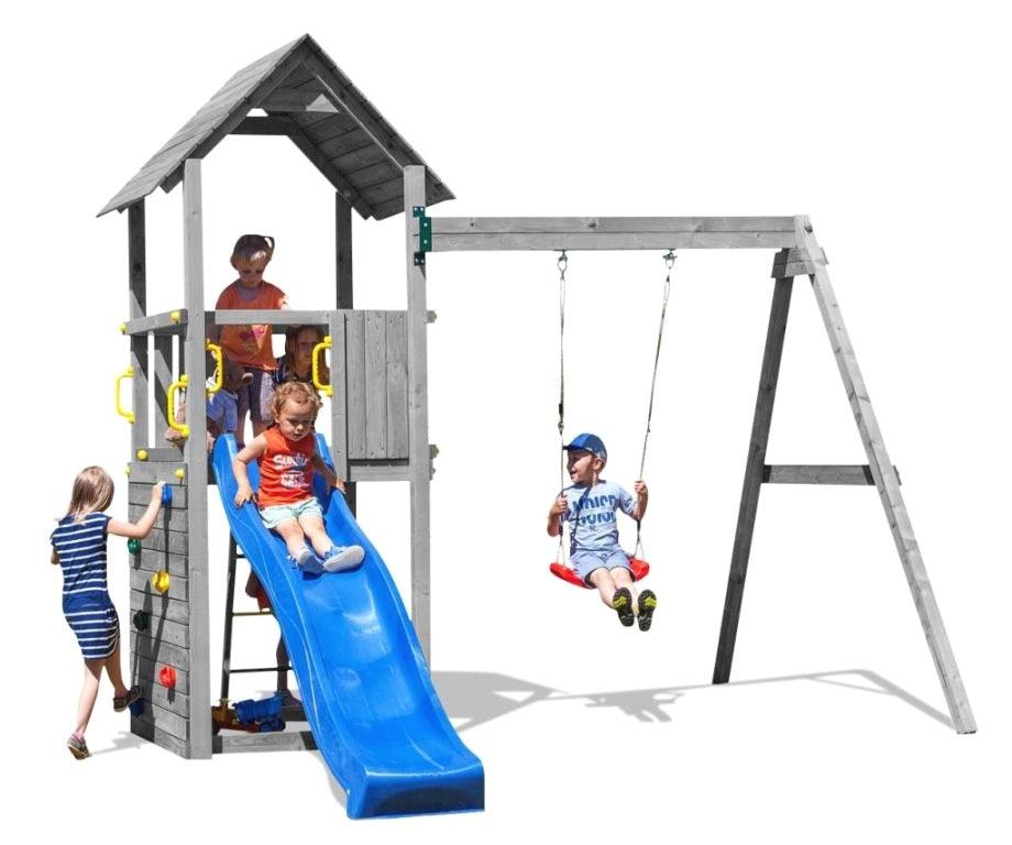 Spielturm für bis zu 7 Kinder in grau - Klettergerüst Carol 2 - Kletterling – einfach Kind sein