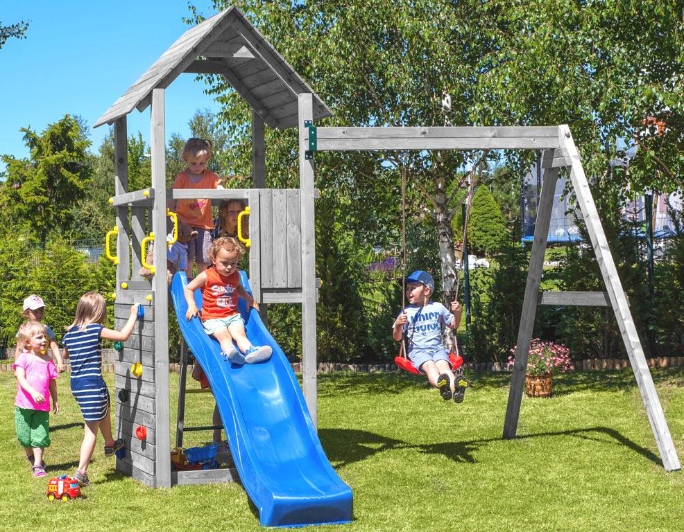 Spielturm für bis zu 7 Kinder in grau - Klettergerüst Carol 2 - Kletterling – einfach Kind sein
