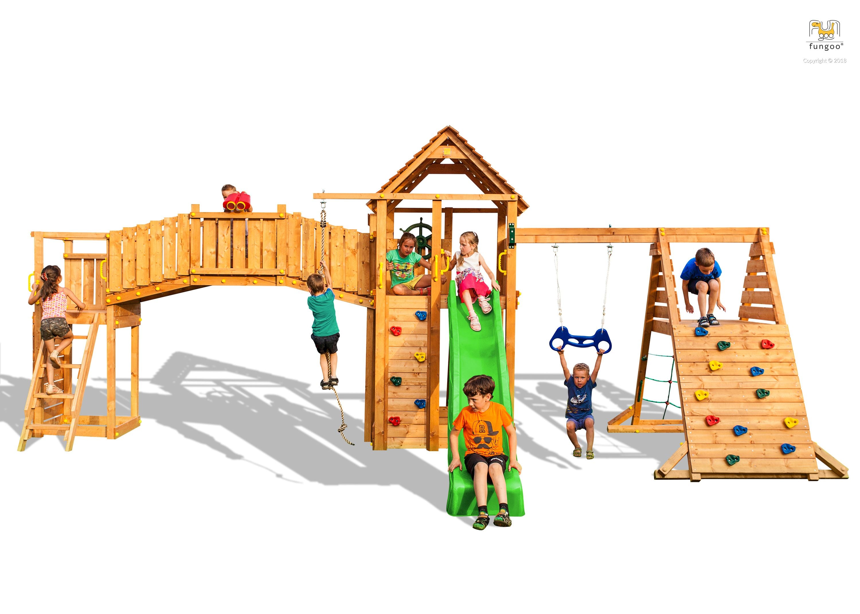 Spielturm Maxi Set Fun Gym mit 2x Spielturm, Rutsche, Kletterturm, Kletterwand, Schaukel