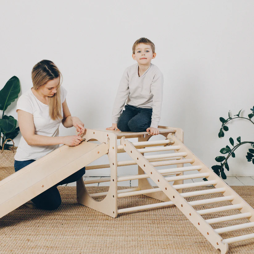 Spielplatz Set "Experten" natur - 2 Kletterwürfel + 2 Leitern/Rutsche