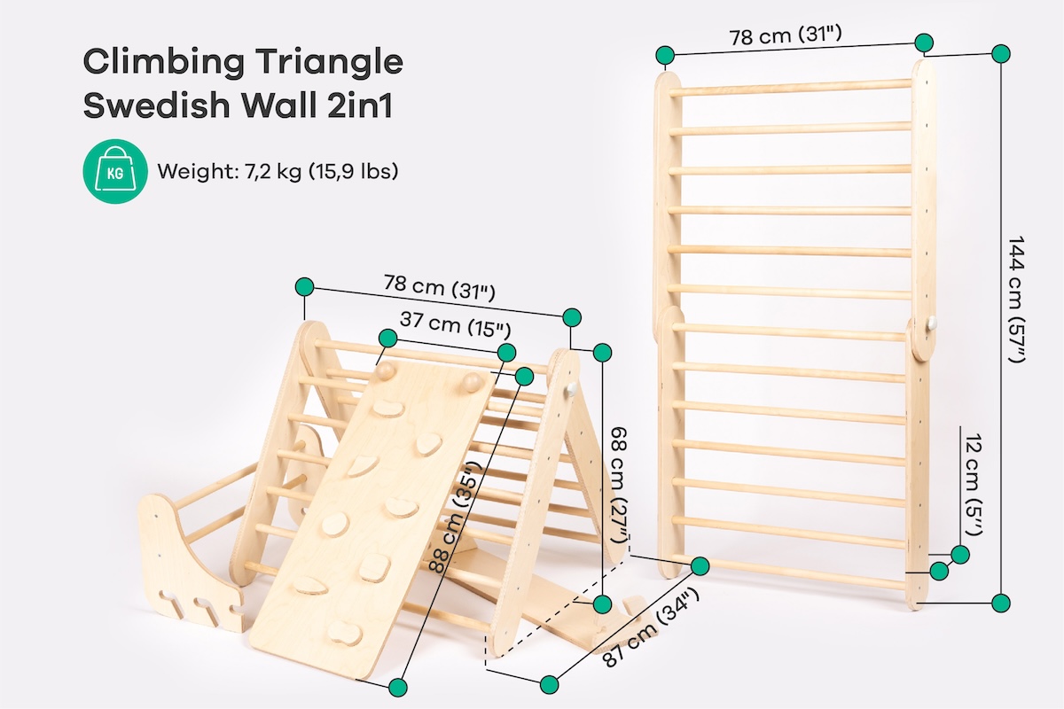 Pikler Dreieck (2in1 Sprossenwand) und Rutsche von leg&go Natur