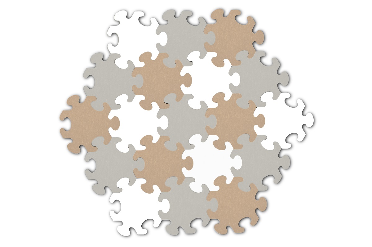 Puzzle Spielmatte aus Merino Schafwolle (Filz), 7,5mm dick, wählbar 12 oder 19 Teile mit je 38x38cm Ausführung: 19 Teile - 6xwei?/7xbeige/6xbraun