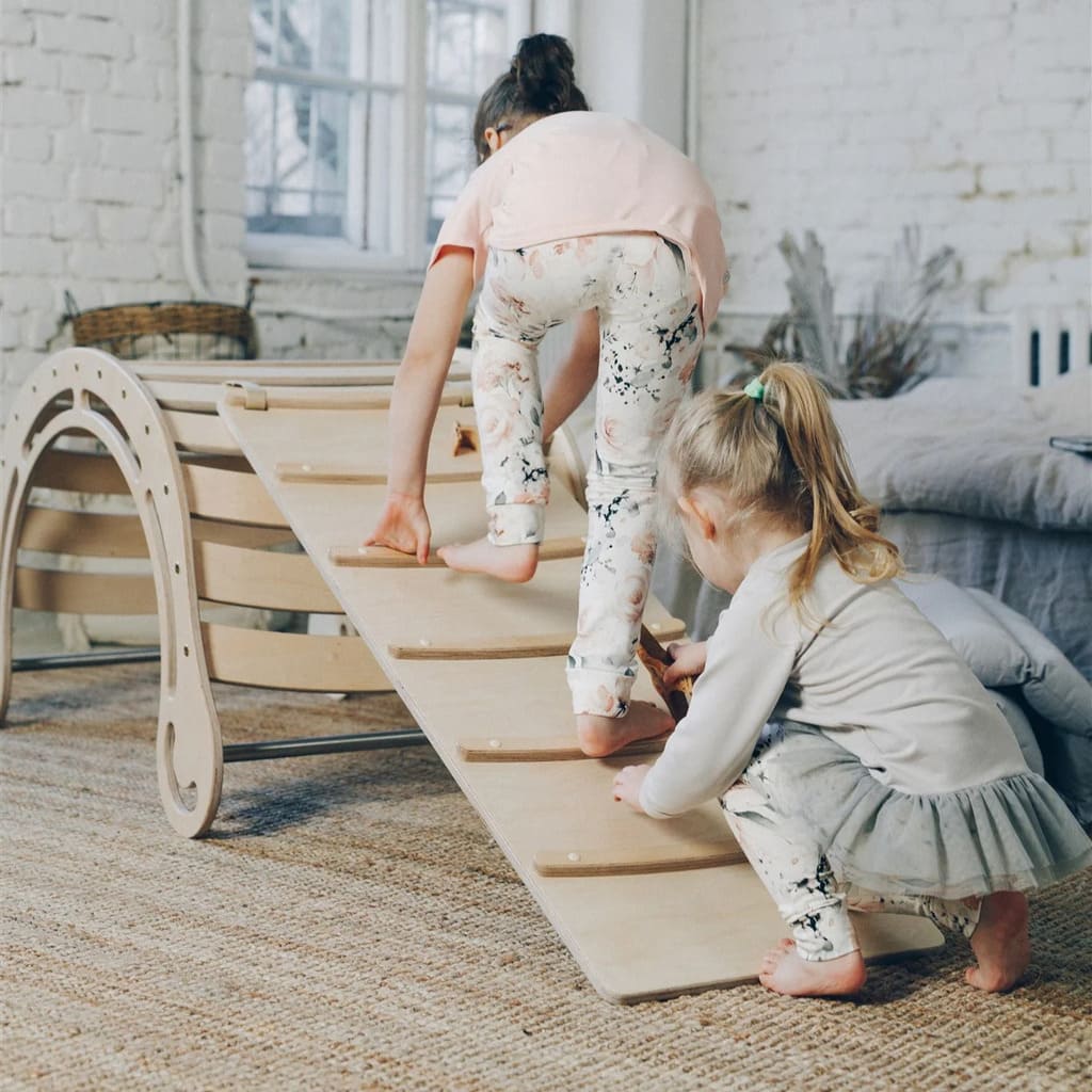 XXL Montessori Kletterbogen und Kletterwippe in Natur