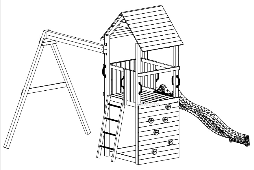 Spielturm für bis zu 7 Kinder - Klettergerüst Carol 2 - grau/weiß