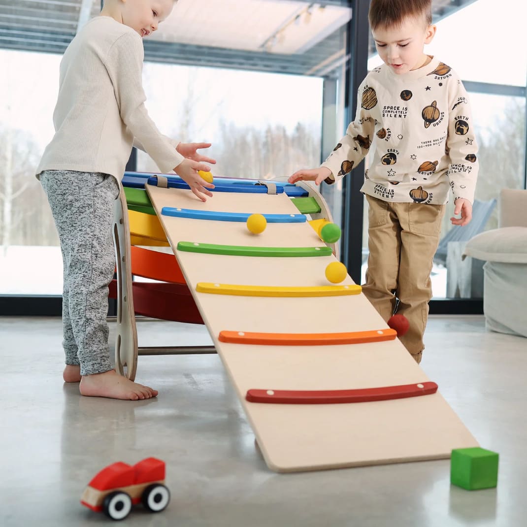 XXL Montessori Kletterbogen und Kletterwippe in Natur