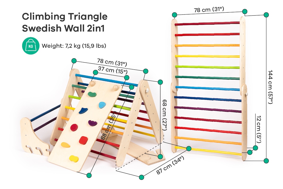 Pikler Dreieck (2in1 Sprossenwand) und Rutsche von leg&go Regenbogen