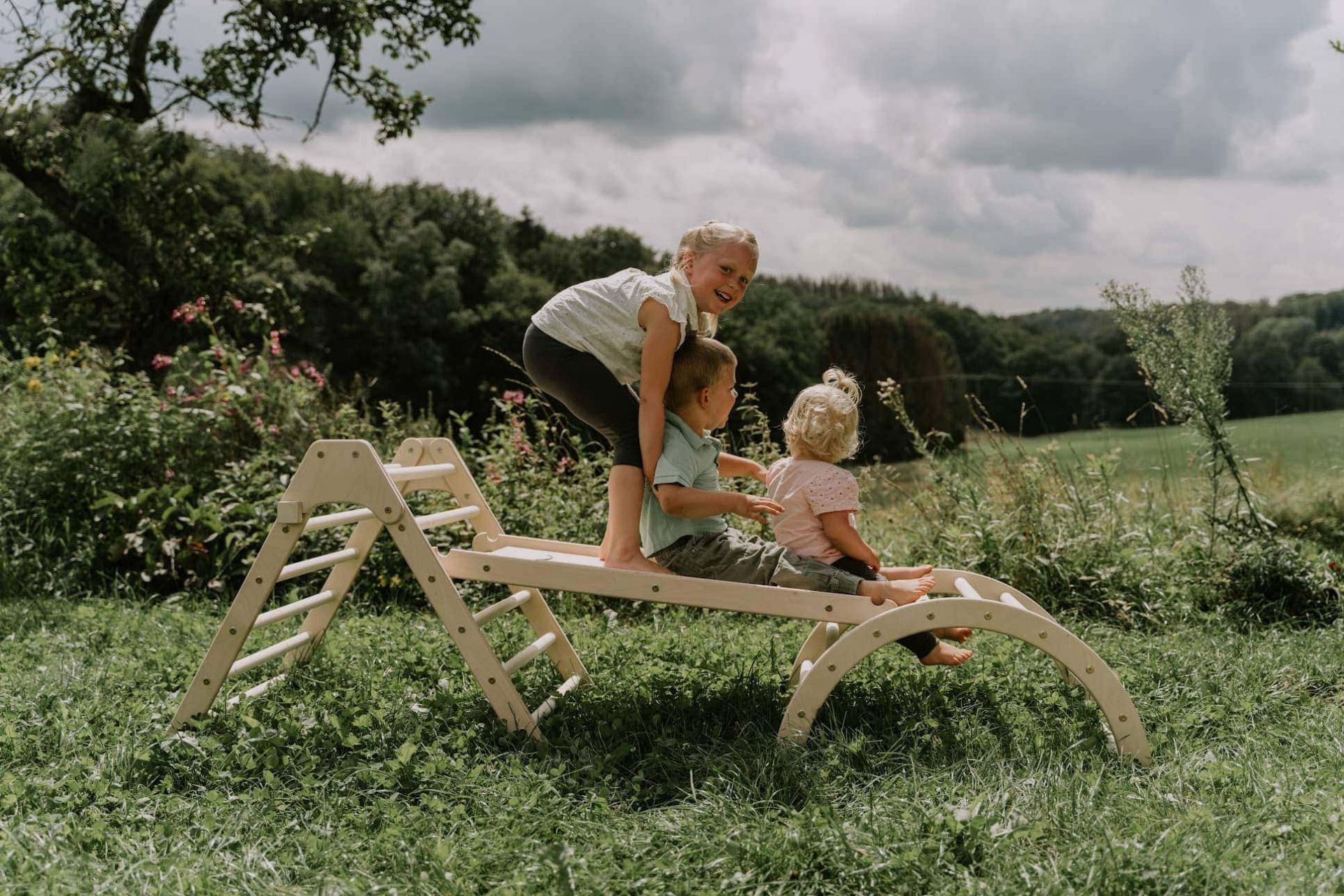 Koalaling Set - Kletterdreieck (70cm) mit Rutsche und Bogen Rutsche: 100cm Rutsche mit Hühnerleiter, Bogen: kleiner Bogen