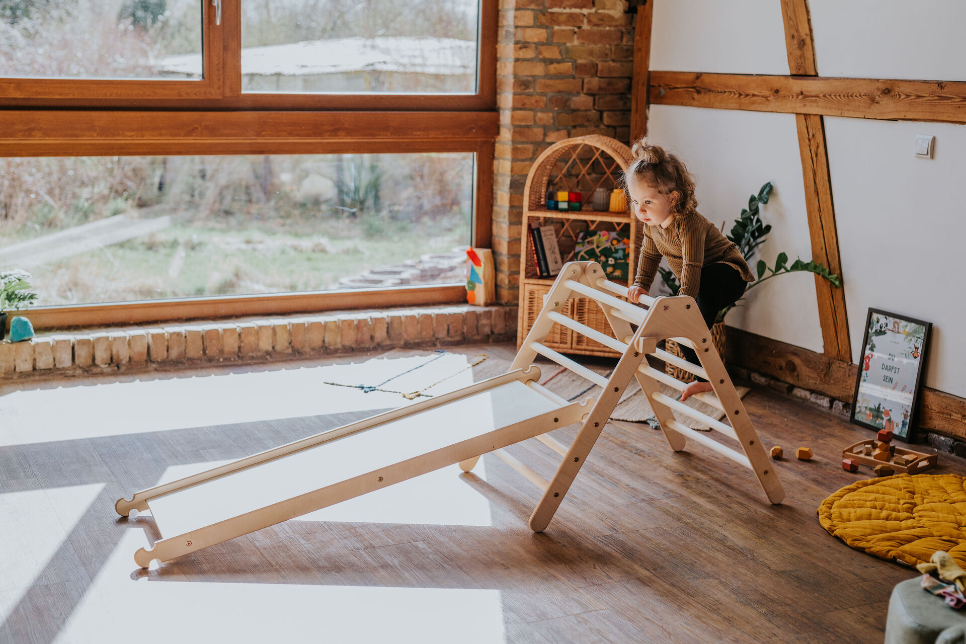 Koalaling Set - Kletterdreieck (70cm) mit Rutsche und Bogen Rutsche: 100cm Rutsche mit Hühnerleiter, Bogen: kleiner Bogen