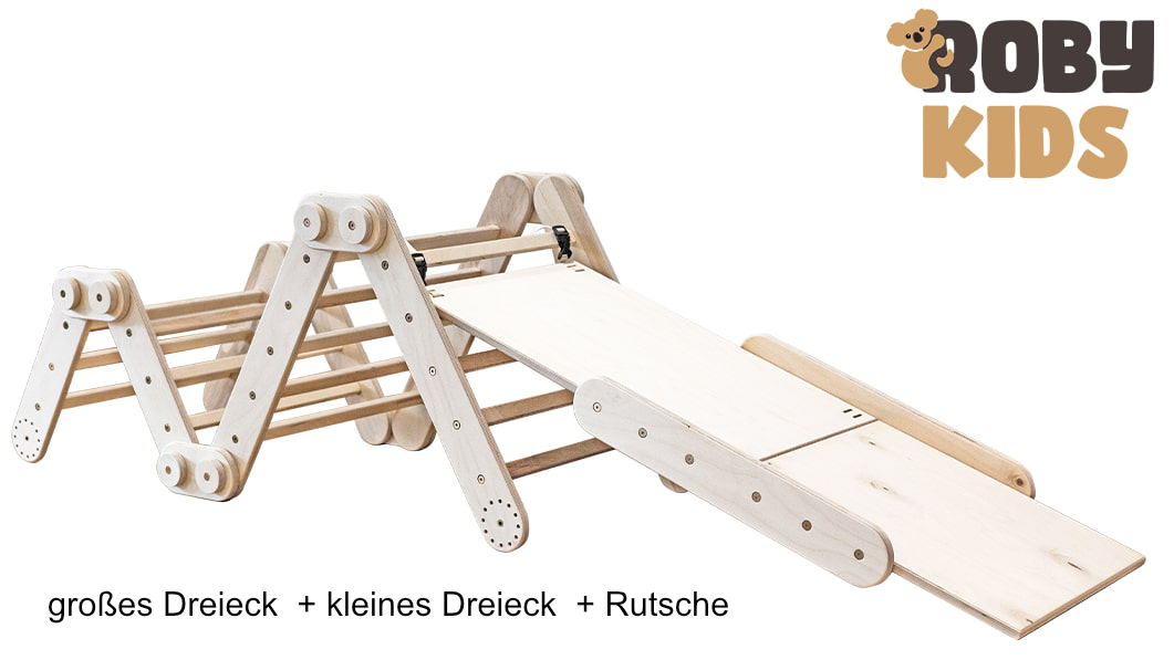 Modulares Klettersystem von Roby-Kids - individuell und erweiterbar großes Dreieck + kleines Dreieck + Rutsche