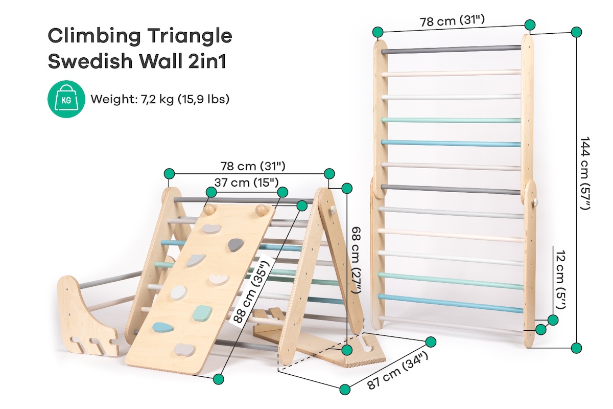 Pikler Dreieck (2in1 Sprossenwand) und Rutsche von leg&go Pastell