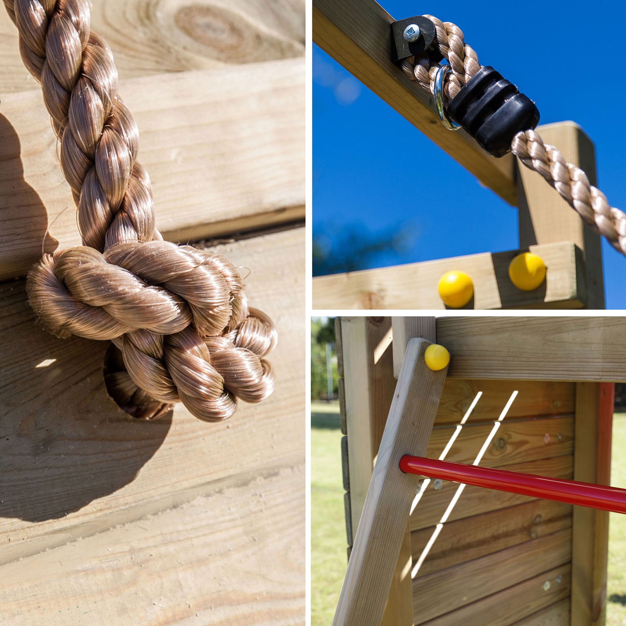 Spielturm Carol 3 in Grau/Weiß für bis zu 10 Kinder mit Rutsche, Holzdach, Griffe, Rampe, Schaukel und Kletterwand