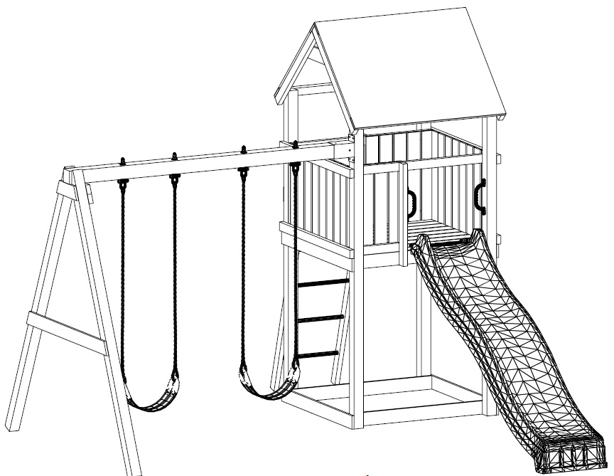 Spielturm Funny 2 mit Rutsche, Doppelschaukel, Leiter inkl. Dach, Bodenanker und Griffen