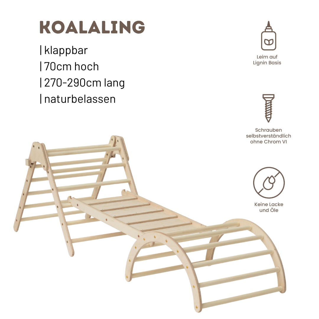 Koalaling Set - Kletterdreieck (70cm) mit Rutsche und Bogen Rutsche: 100cm Rutsche mit Hühnerleiter, Bogen: kleiner Bogen