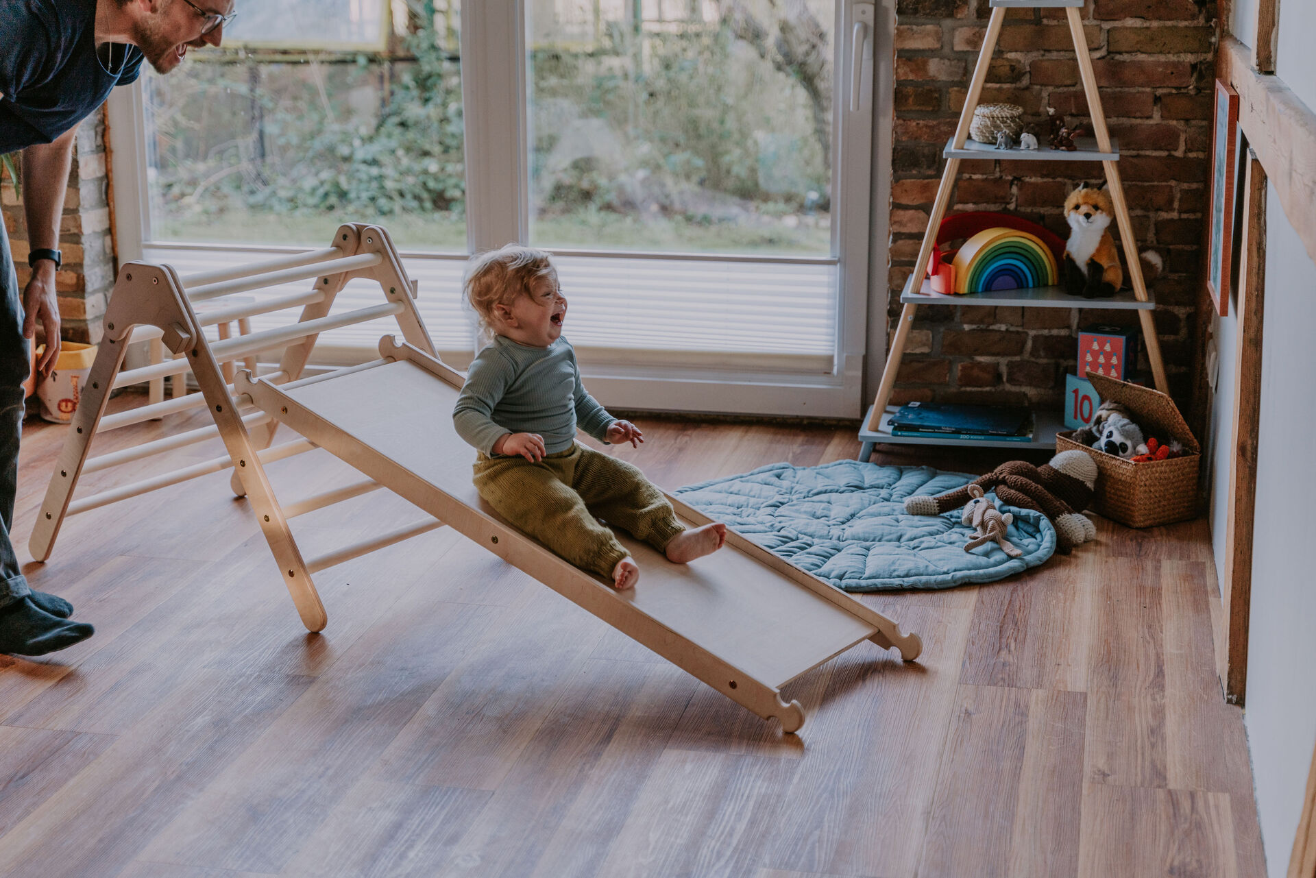 Koalaling Set - Kletterdreieck (70cm) mit Rutsche und Bogen Rutsche: 100cm Rutsche mit Hühnerleiter, Bogen: kleiner Bogen