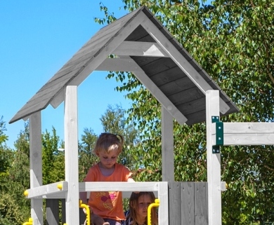 Spielturm für bis zu 7 Kinder - Klettergerüst Carol 2 - grau/weiß