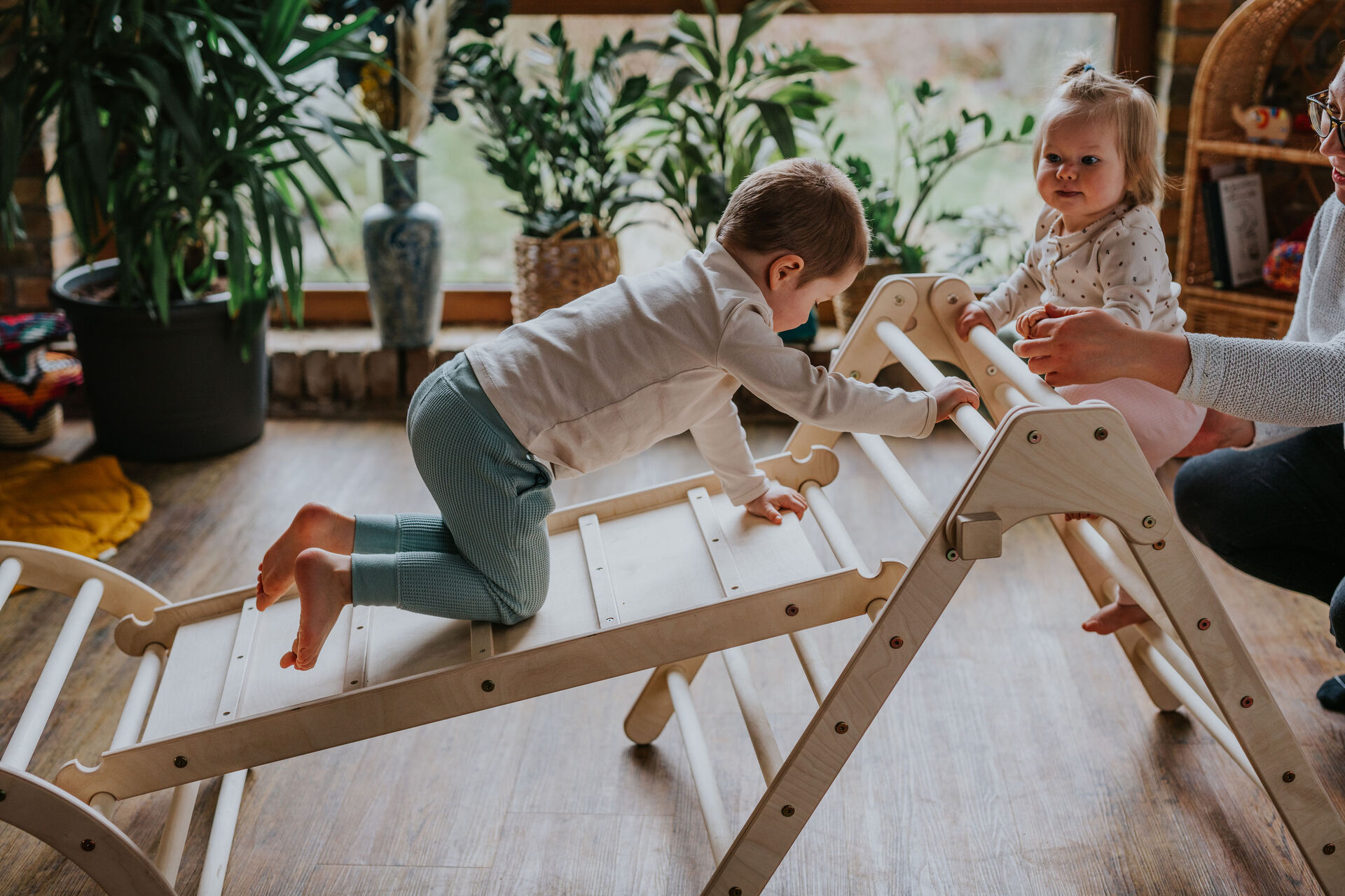 Koalaling Set - Kletterdreieck (70cm) mit Rutsche und Bogen Rutsche: 100cm Rutsche mit Hühnerleiter, Bogen: kleiner Bogen