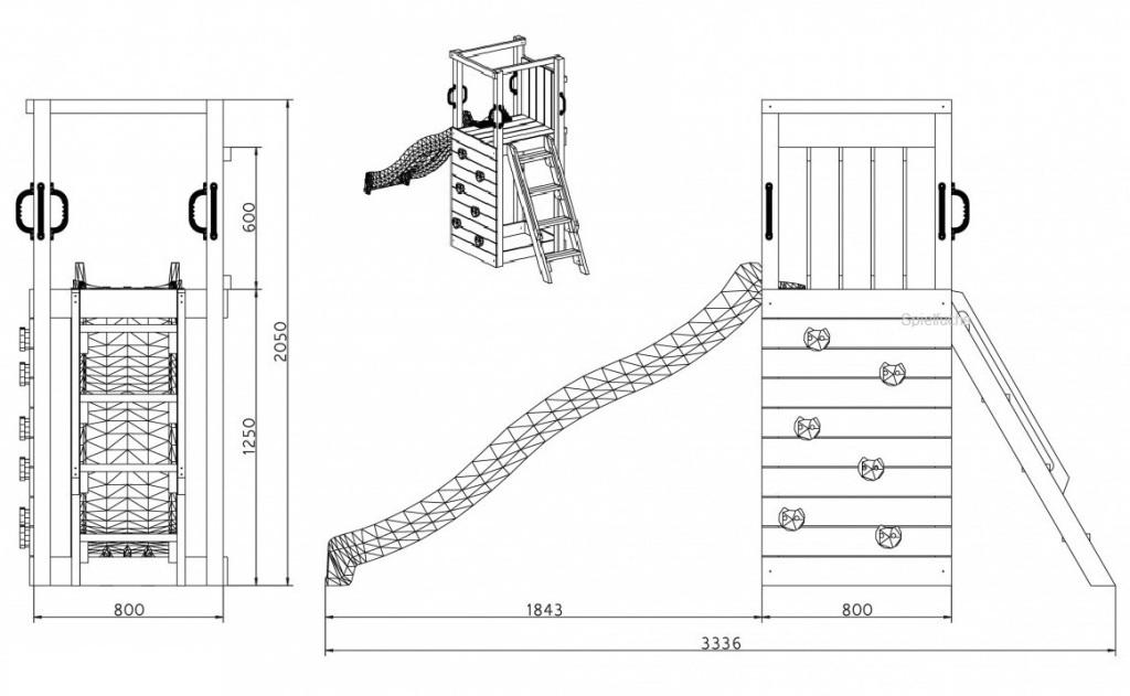 Spielturm TipTop mit Rutsche Leiter und Kletterwand, Klettergriffen, Bodenanker